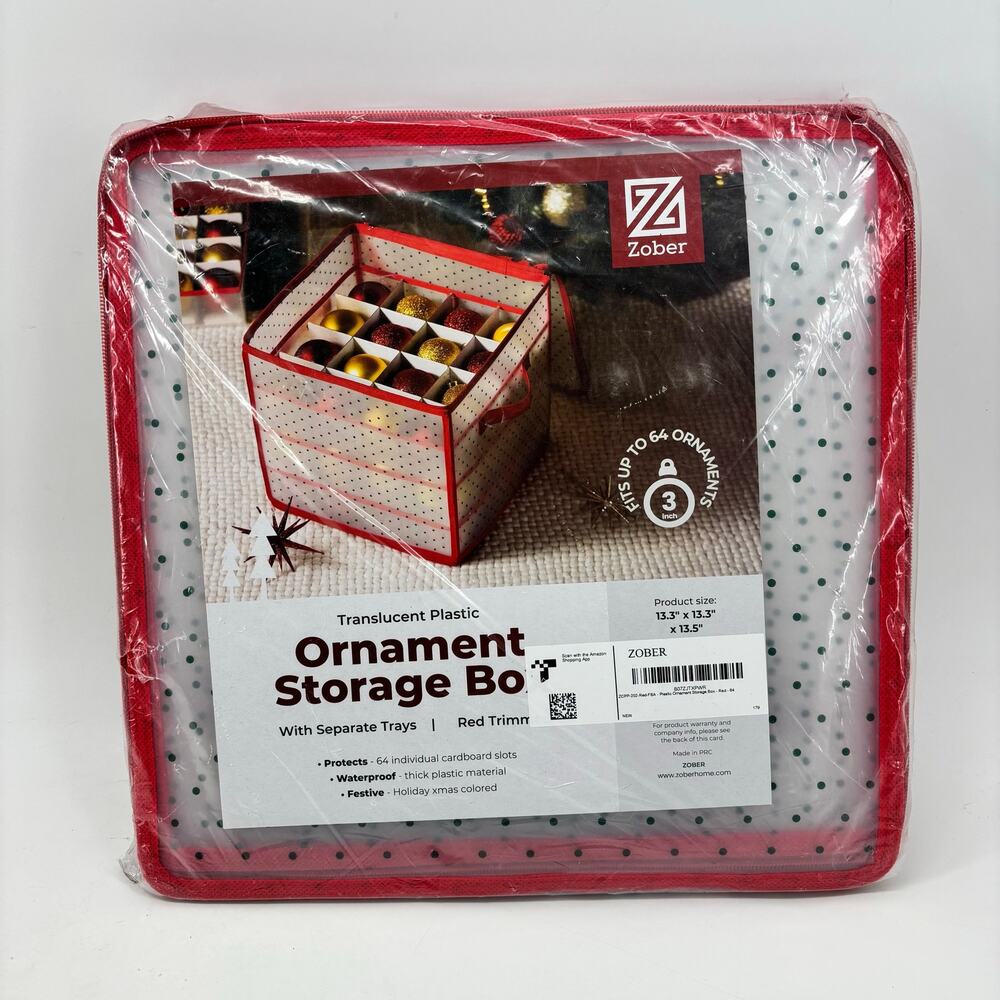 Zober Ornament Storage Box Trays Translucent Red Trim Holiday Christmas